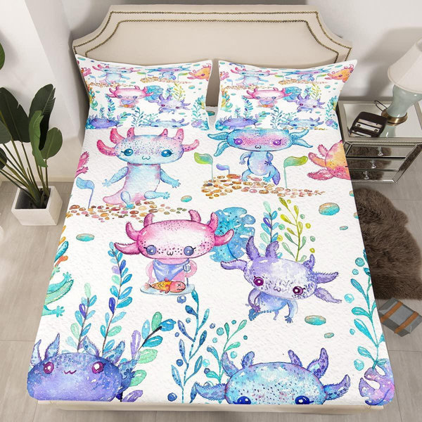 Bless international Cartoon Axolotl Bed Sheets For Kids Boys Girls